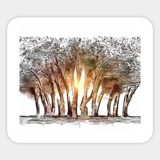 Sun-Kissed Forest Path Artwork Sticker